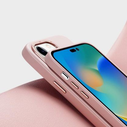 Dux Ducis Grit Faux Leather MagSafe Case - дизайнерски кожен кейс с MagSafe за iPhone 14 Pro Max (розов) 9