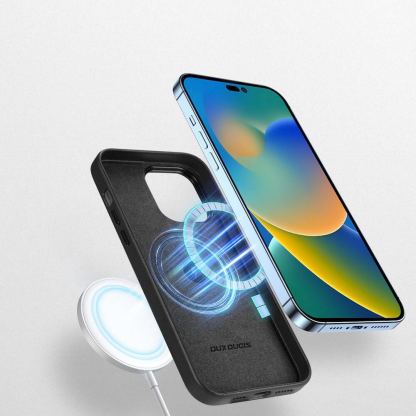 Dux Ducis Grit Faux Leather MagSafe Case - дизайнерски кожен кейс с MagSafe за iPhone 14 Pro Max (черен) 4