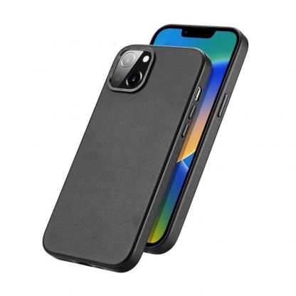 Dux Ducis Grit Faux Leather MagSafe Case - дизайнерски кожен кейс с MagSafe за iPhone 14 (черен) 2