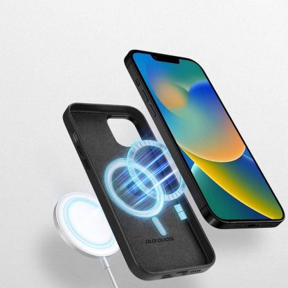 Dux Ducis Grit Faux Leather MagSafe Case - дизайнерски кожен кейс с MagSafe за iPhone 14 (черен) 3