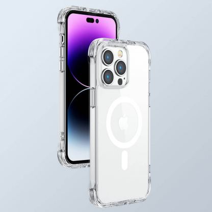 Joyroom Magnetic Defender Series Magsafe Case - хибриден удароустойчив кейс с вградена поставка за iPhone 14 Pro (прозрачен) 6