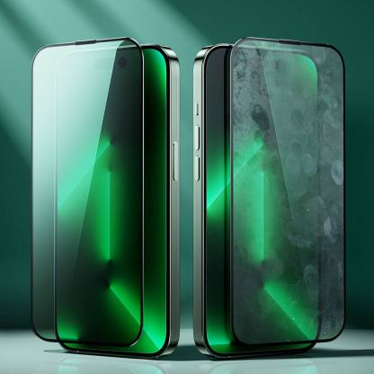 Joyroom Knight Green Tempered Glass with Anti Blue Light (JR-G04) - калено стъклено защитно покритие със защитен филтър за дисплея на iPhone 14 Pro Max (черен-прозрачен) 7