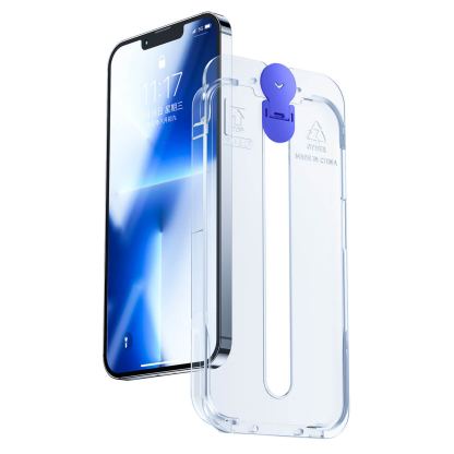 Joyroom Knight Full Screen with mounting kit (JR-H12) - комплект уред за поставяне и стъклено защитно покритие на iPhone 14 Pro Max (черен-прозрачен) 2