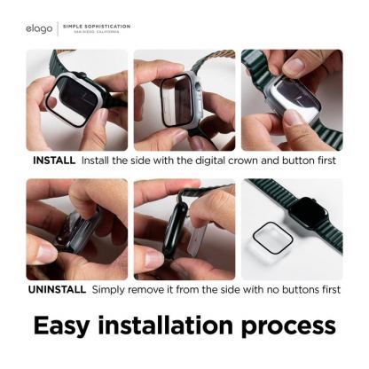 Elago Clear Shield Case - качествен твърд кейс с вграден стъклен протектор за дисплея на Apple Watch 8 41мм, Apple Watch 7 41мм (матиран) 5
