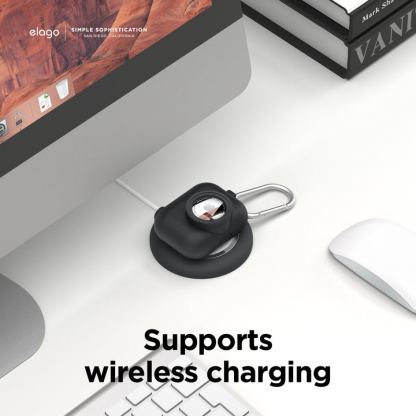 Elago AirPods Pro Snapshot Silicone Case - силиконов калъф (с място за AirTag) с карабинер за Apple AirPods Pro (черен) 3