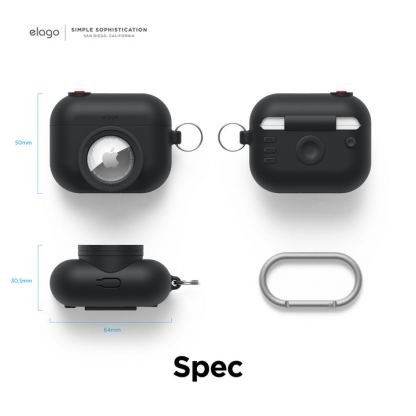 Elago AirPods Pro Snapshot Silicone Case - силиконов калъф (с място за AirTag) с карабинер за Apple AirPods Pro (черен) 8