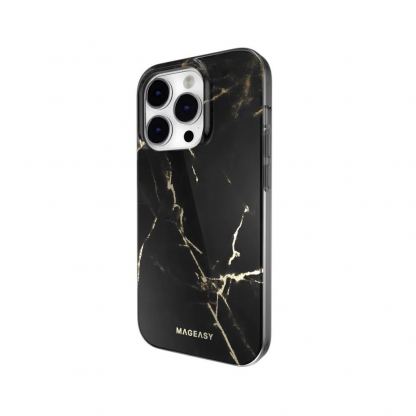Mageasy Marble Case - дизайнерски хибриден удароустойчив кейс за iPhone 14 Pro (черен)  2