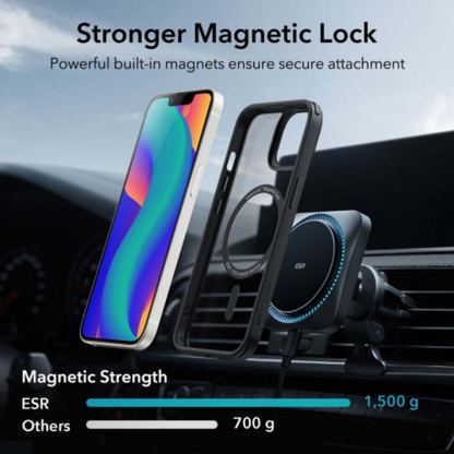 ESR CH HaloLock MagSafe Case - хибриден удароустойчив кейс с MagSafe за iPhone 14, iPhone 13 (прозрачен-черен) 2