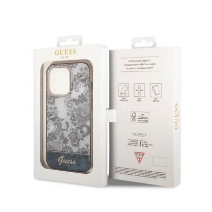 Guess Toile De Jouy Logo Case - дизайнерски кейс с висока защита за iPhone 14 Pro (сив) 2