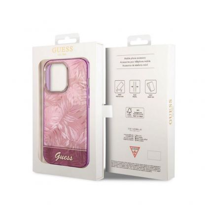 Guess Jungle Hybrid Case - дизайнерски кейс с висока защита за iPhone 14 Pro (розов) 2