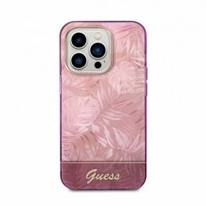 Guess Jungle Hybrid Case - дизайнерски кейс с висока защита за iPhone 14 Pro (розов) 6