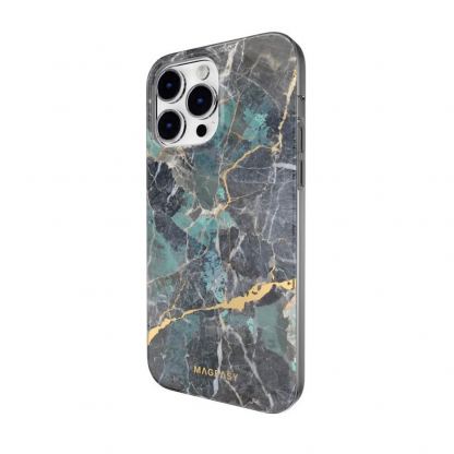 Mageasy Marble Case - дизайнерски хибриден удароустойчив кейс за iPhone 14 Pro Max (син)  3