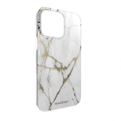 Mageasy Marble Case - дизайнерски хибриден удароустойчив кейс за iPhone 14 Pro Max (бял)  3