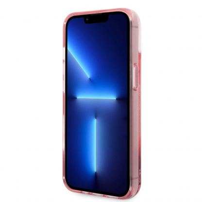 Karl Lagerfeld Liquid Glitter Big KL Logo Case - дизайнерски кейс с висока защита за iPhone 14 Plus (прозрачен-розов) 4