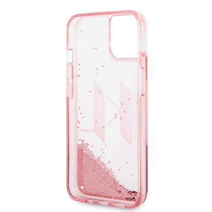 Karl Lagerfeld Liquid Glitter Big KL Logo Case - дизайнерски кейс с висока защита за iPhone 14 Plus (прозрачен-розов) 5