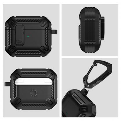 Tech-Protect X-Carbo Hybrid Case - хибриден удароустойчив кейс с карабинер за Apple Airpods Pro, Airpods Pro 2 (сив-камуфлаж) 2