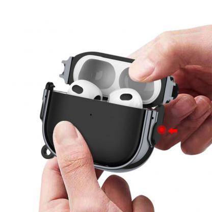 Tech-Protect Rough Lux Hybrid Case - хибриден удароустойчив кейс с карабинер за Apple Airpods Pro, Airpods Pro 2 (черен) 2