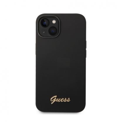 Guess Liquid Silicone Metal Logo Case - силиконов (TPU) калъф за iPhone 14 Plus (черен)  2