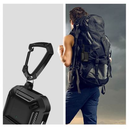 Tech-Protect X-Carbo Hybrid Case - хибриден удароустойчив кейс с карабинер за Apple Airpods Pro, Airpods Pro 2 (черен) 6