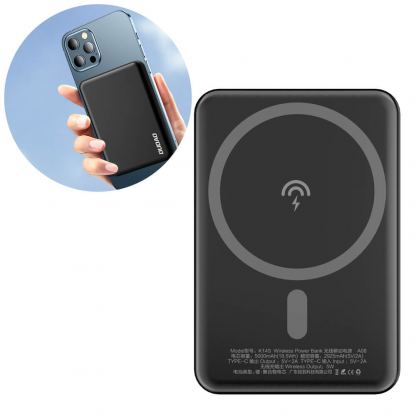 Dudao Magnetic Wireless Power Bank 5000 mAh 10W - безжична преносима външна батерия с USB-C вход за iPhone с Magsafe (черен) 2