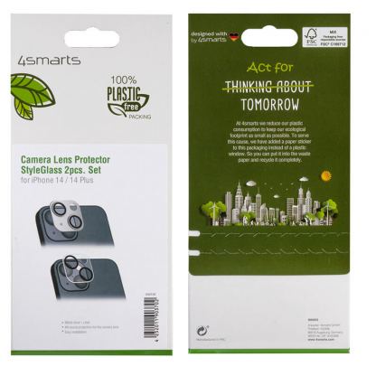 4smarts StyleGlass Camera Lens Protector - 2 броя предпазни плочки за камерата на iPhone 14, iPhone 14 Plus (сребрист и прозрачен) 2