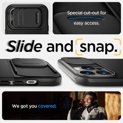 Spigen Optik Armor MagFit MagSafe Case - тънък качествен силиконов (TPU) калъф с капак за камерата с MagSafe за iPhone 14 Pro Max (черен) 16