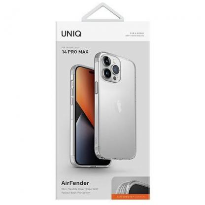 Uniq AirFender Slim Flexible Case - удароустойчив силиконов (TPU) калъф за iPhone 14 Pro Max (прозрачен) 8