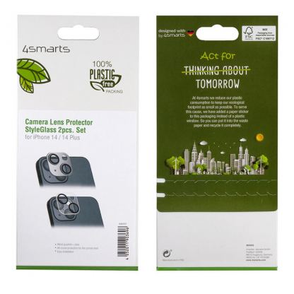 4smarts StyleGlass Camera Lens Protector - 2 броя предпазни плочки за камерата на iPhone 14, iPhone 14 Plus (тъмносив и прозрачен) 2