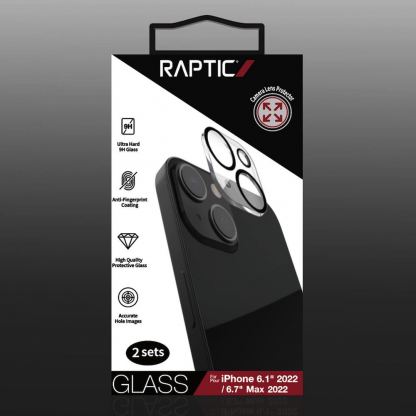 Raptic Camera Tempered Glass Lens Protector - 2 броя предпазни стъклени защитни покрития за камерата на iPhone 14, iPhone 14 Plus (прозрачен) 2
