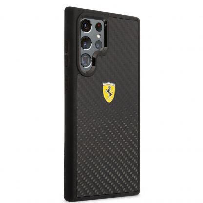 Ferrari Real Carbon Hard Case - хибриден удароустойчив кейс с карбоново покритие за Samsung Galaxy S22 Ultra (черен) 5