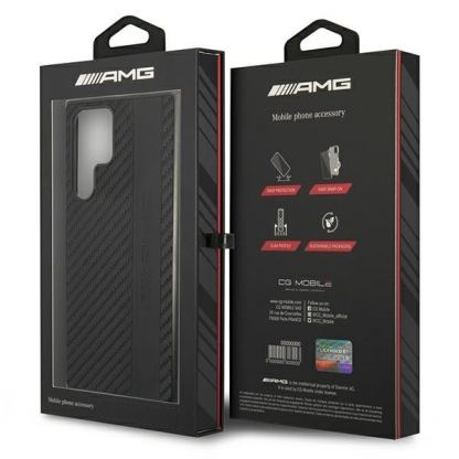 AMG Carbon Effect Leather Case - дизайнерски кожен кейс с висока защита за Samsung Galaxy S22 Ultra (черен) 2