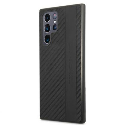 AMG Carbon Effect Leather Case - дизайнерски кожен кейс с висока защита за Samsung Galaxy S22 Ultra (черен) 8