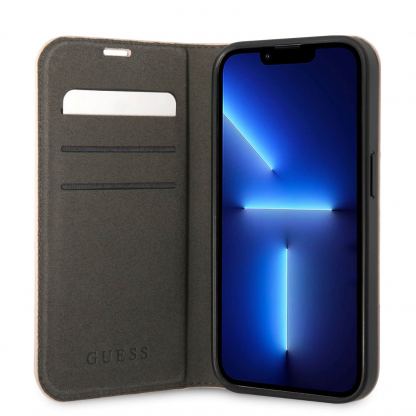 Guess 4G Metal Camera Outline Book Case - дизайнерски кожен калъф, тип портфейл за iPhone 14 Pro Max (розов) 3
