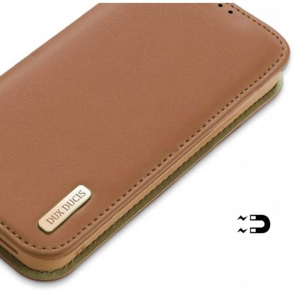 Dux Ducis Hivo Genuine Leather Flip Wallet Case - кожен калъф от естествена кожа с поставка и отделение за кр. карти за iPhone 14 Pro Max (кафяв) 3