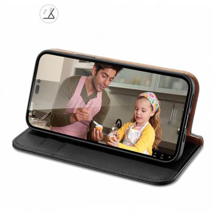 Dux Ducis Hivo Genuine Leather Flip Wallet Case - кожен калъф от естествена кожа с поставка и отделение за кр. карти за iPhone 14 Pro (черен) 8