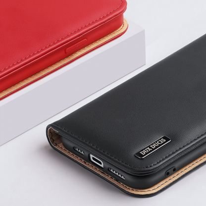 Dux Ducis Hivo Genuine Leather Flip Wallet Case - кожен калъф от естествена кожа с поставка и отделение за кр. карти за iPhone 14 Pro (черен) 13