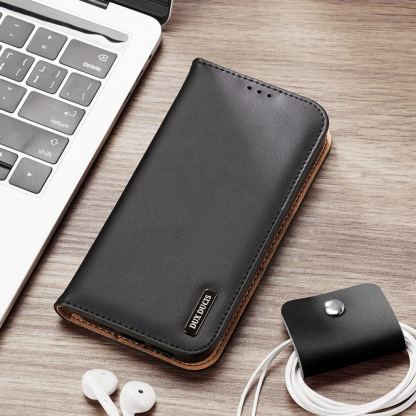 Dux Ducis Hivo Genuine Leather Flip Wallet Case - кожен калъф от естествена кожа с поставка и отделение за кр. карти за iPhone 14 Pro (черен) 18