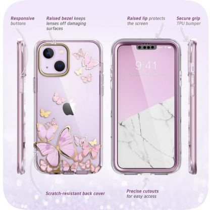 i-Blason Cosmo SupCase Protective Case - удароустойчив хибриден кейс с вграден протектор за дисплея за iPhone 14 Plus (лилав-прозрачен) 3