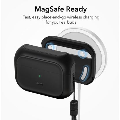 ESR AirPods Pro Orbit Halolock MagSafe Case - хибриден удароустойчив кейс с връзка за ръка съвместим с MagSafe за Apple AirPods Pro 2, AirPods Pro (черен) 8