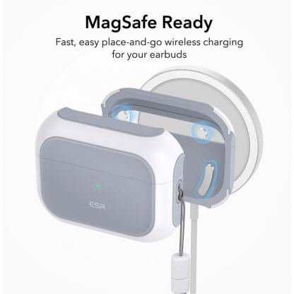 ESR AirPods Pro Orbit Halolock MagSafe Case - хибриден удароустойчив кейс с връзка за ръка съвместим с MagSafe за Apple AirPods Pro 2, AirPods Pro (бял) 3