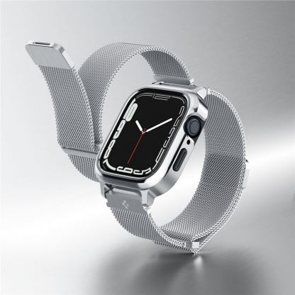 Spigen Metal Fit Pro - удароустойчив хибриден кейс със стоманена каишка за Apple Watch 8 45мм, Apple Watch 7 45мм (сребрист)  2