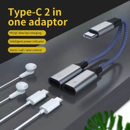 JC USB-C Male to 2xUSB-C Female Adapter MH-273 - активен USB-C адаптер с 2xUSB-C изхода за устройства с USB-C порт (син) 3
