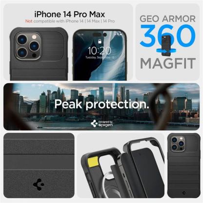 Spigen MagFit Geo Armor 360 Case - хибриден удароустойчив кейс с MagSafe и с вграден стъклен протектор за iPhone 14 Pro (черен) 9