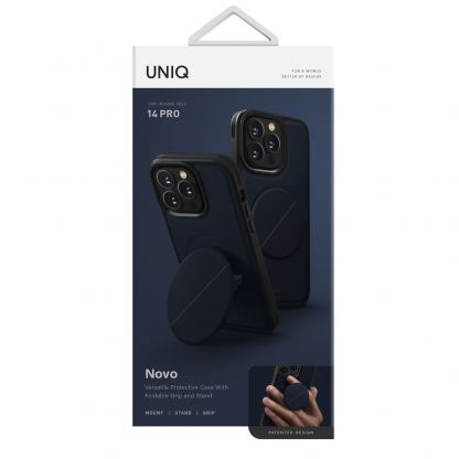Uniq Novo Case With Foldable Stand - хибриден удароустойчив кожен кейс с поставка против изпускане за iPhone 14 Pro (син) 3