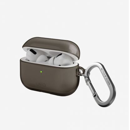 Uniq AirPods Pro 2 Glase Silicone Case - силиконов калъф с карабинер за Apple AirPods Pro 2 (черен-прозрачен) 5