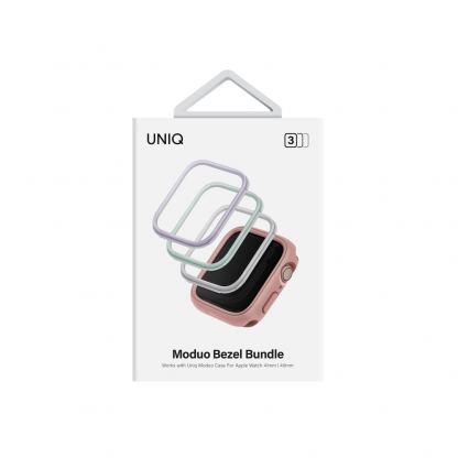 Uniq Moduo 3in1 Apple Watch Bezels - комплект три броя сменяеми поликарбонатни рамки за Uniq Moduo калъф за Apple Watch 7 41мм, Apple Watch 8 41мм (цветен) 3