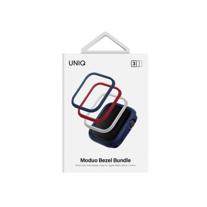 Uniq Moduo 3in1 Apple Watch Bezels - комплект три броя сменяеми поликарбонатни рамки за Uniq Moduo калъф за Apple Watch 7 45мм, Apple Watch 8 45мм (цветен) 3