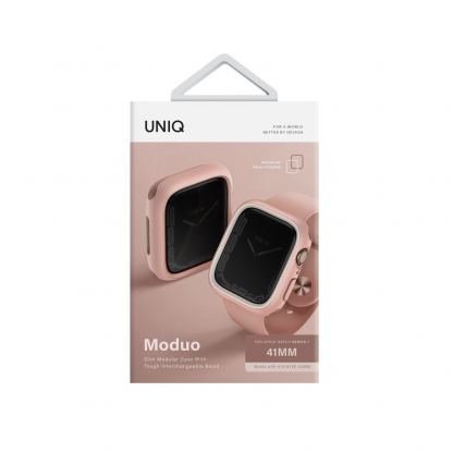 Uniq Moduo Apple Watch Case - силиконов (TPU) кейс с две сменяеми поликарбонатни части за Apple Watch 7 41мм, Apple Watch 8 41мм (розов) 3