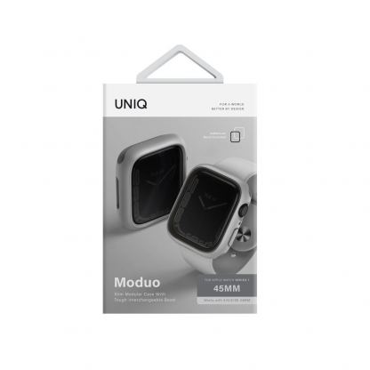 Uniq Moduo Apple Watch Case - силиконов (TPU) кейс с две сменяеми поликарбонатни части за Apple Watch 7 45мм, Apple Watch 8 45мм (сив) 4