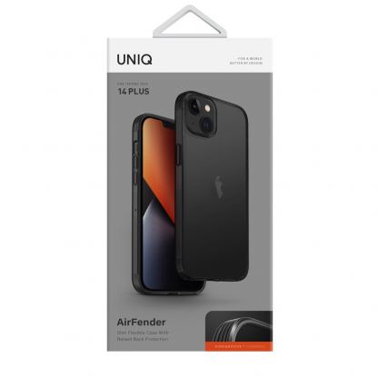 Uniq AirFender Slim Flexible Case - удароустойчив силиконов (TPU) калъф за iPhone 14 Plus (черен) 3